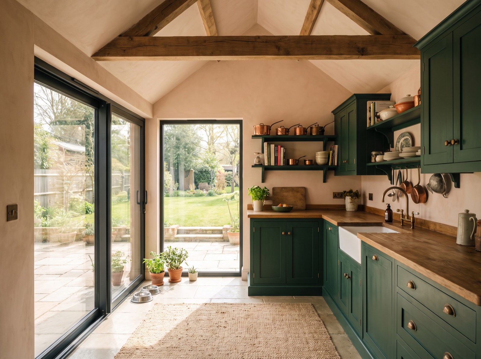 Oak-vaulted kitchen extension with sliding doors, Cranleigh
